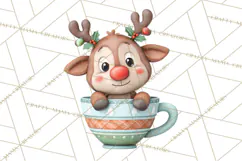 Christmas Teacup Clipart PNG Cute Holiday Characters Product Image 3