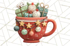 Christmas Teacup Clipart PNG Cute Holiday Characters Product Image 5