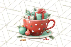 Christmas Teacup Clipart PNG Cute Holiday Characters Product Image 2