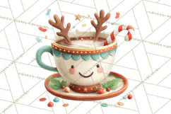 Christmas Teacup Clipart PNG Cute Holiday Characters Product Image 4