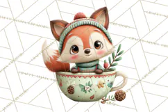Christmas Teacup Clipart PNG Cute Holiday Characters Product Image 3