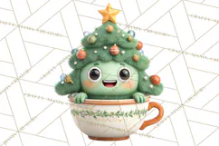 Christmas Teacup Clipart PNG Cute Holiday Characters Product Image 5