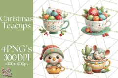 Christmas Teacup Clipart PNG Cute Holiday Characters Product Image 1