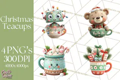 Christmas Teacup Clipart PNG Cute Holiday Characters Product Image 1