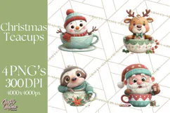Christmas Teacup Clipart PNG Cute Holiday Characters Product Image 1