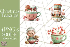 Christmas Teacup Clipart PNG Cute Holiday Characters Product Image 1