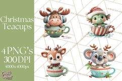 Christmas Teacup Clipart PNG Cute Holiday Characters Product Image 1