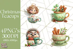 Christmas Teacup Clipart PNG Cute Holiday Characters Product Image 1