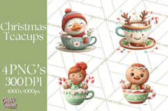 Christmas Teacup Clipart PNG Cute Holiday Characters Product Image 1