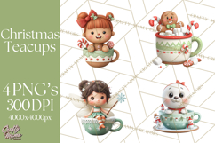 Christmas Teacup Clipart PNG Cute Holiday Characters Product Image 1