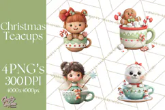 Christmas Teacup Clipart PNG Cute Holiday Characters Product Image 1