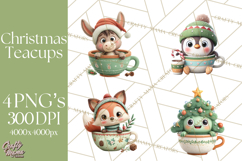 Christmas Teacup Clipart PNG Cute Holiday Characters Product Image 1