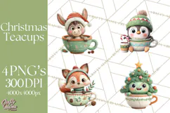 Christmas Teacup Clipart PNG Cute Holiday Characters Product Image 1
