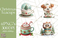 Christmas Teacup Clipart PNG Cute Holiday Characters Product Image 1
