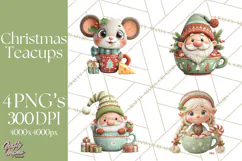Christmas Teacup Clipart PNG Cute Holiday Characters Product Image 1