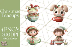 Christmas Teacup Clipart PNG Cute Holiday Characters Product Image 1