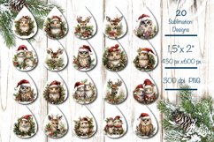 Christmas teardrop earrings Bundle sublimation design with watercolor Baby animals. This Christmas teardrop earrings sublimation product contains 20 designs with Christmas watercolor baby animals