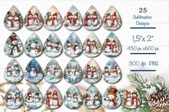 Christmas teardrop earrings Bundle sublimation design with watercolor Snowman. This Christmas teardrop earrings sublimation product contains 25 designs with a Christmas watercolor snowman