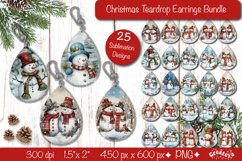 Christmas teardrop earrings Bundle sublimation design with watercolor Snowman. This Christmas teardrop earrings sublimation product contains 25 designs with a Christmas watercolor snowman