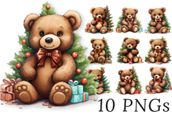 Christmas Teddy Bear Clipart | Vintage Watercolor Bears Product Image 1
