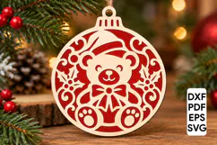 Christmas Teddy Bear Ornament Laser Cut SVG Product Image 1