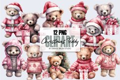 Christmas Teddy Bear Watercolor Clipart &amp; Sublimation