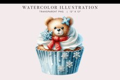 Christmas Teddy Watercolor Cupcake Clipart Product Image 1