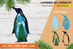 Penguin with Christmas Tree in Its Body, 3D Layered Lasercut Product Image 1