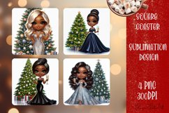 Christmas tree and girl Square Coaster Sublimation Design Product Image 1