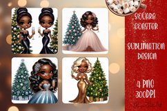 Christmas tree and girl Square Coaster Sublimation Design Product Image 1