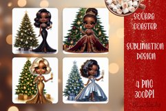 Christmas tree and girl Square Coaster Sublimation Design Product Image 1