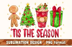 Christmas Tis The Season Sublimation Design PNG XMas T Shirt Product Image 1