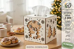 Christmas Tissue Box Cover Laser Cut. Holiday Napkin Box SVG Product Image 1