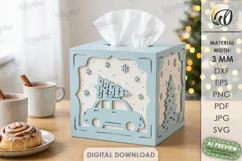 Christmas Tissue Box Cover Laser Cut. Holiday Napkin Box SVG Product Image 1