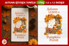 Fall Kitchen Towel, Pumpkin Spice, Autumn Leaves and Pumpkin Product Image 1