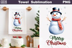 Snowman Kitchen Towel | Merry Christmas Tea Towel Product Image 1