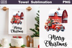 Farm Red Truck Kitchen Towel | Merry Christmas Tea Towel Product Image 1