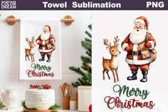 Santa Deer Kitchen Towel | Merry Christmas Tea Towel Product Image 1