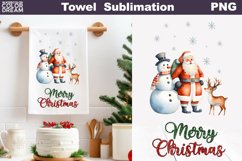 Santa Snowman Kitchen Towel | Merry Christmas Tea Towel Product Image 1