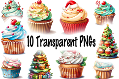 Christmas Cupcakes Clipart Bundle | 10 Holiday Watercolors Product Image 10
