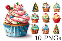 Christmas Cupcakes Clipart Bundle | 10 Holiday Watercolors Product Image 1