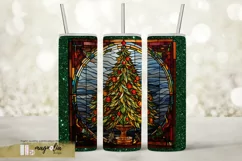 Christmas tree stained glass tumbler wrap png Product Image 1