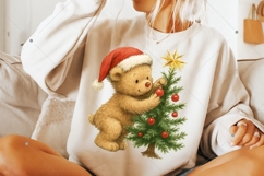 Christmas Tree and Bear PNG, Bear Christmas png, Retro Product Image 8