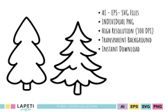 Set of simple pine tree designs in line art