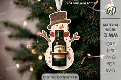 Christmas Mini Bottle Holder Ornament Laser Cut. Snowman SVG Product Image 1