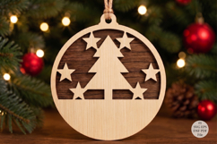 Christmas Tree Ornament Laser Cut SVG, Round Wooden Holiday Product Image 1
