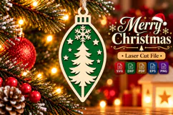 Christmas Tree Ornament SVG, Green Laser Cut Bauble Design Product Image 1