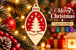Christmas Tree Ornament SVG, Red Laser Cut Bauble Design Product Image 1