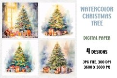 Watercolor Christmas Tree Digital Paper, Junk Journal Product Image 1