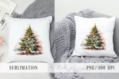 Watercolor Christmas tree pillow sublimation - 3 png files Product Image 3